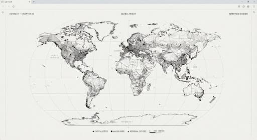 Ink wash map of the world with geographical coordinates marked at Mumbai, India