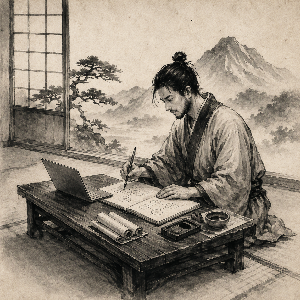 Sumi-e developer portrait