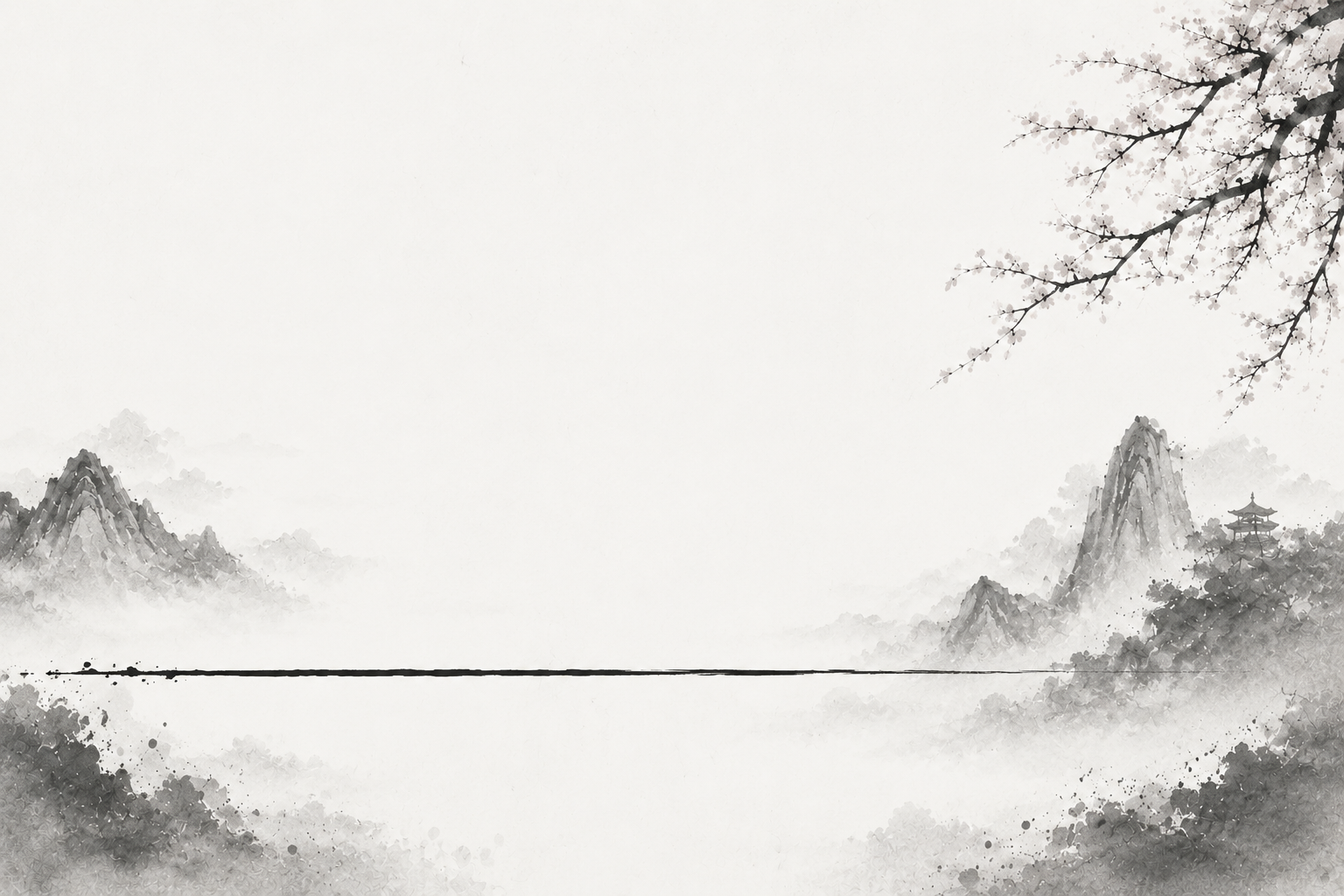 Japanese Sumi-e Landscape with Ink Walking Line